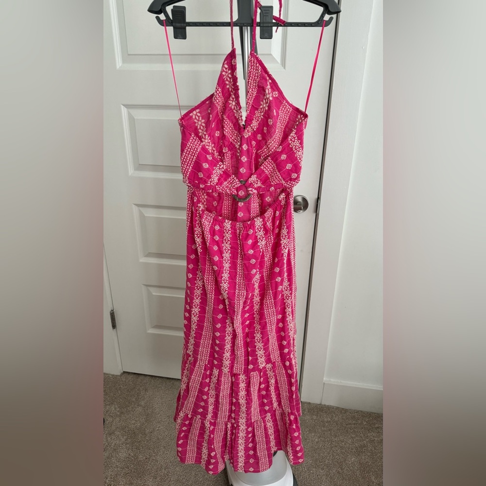 Zara limited edition openwork work embroidered cotton halter midi dress - Picture 5 of 16